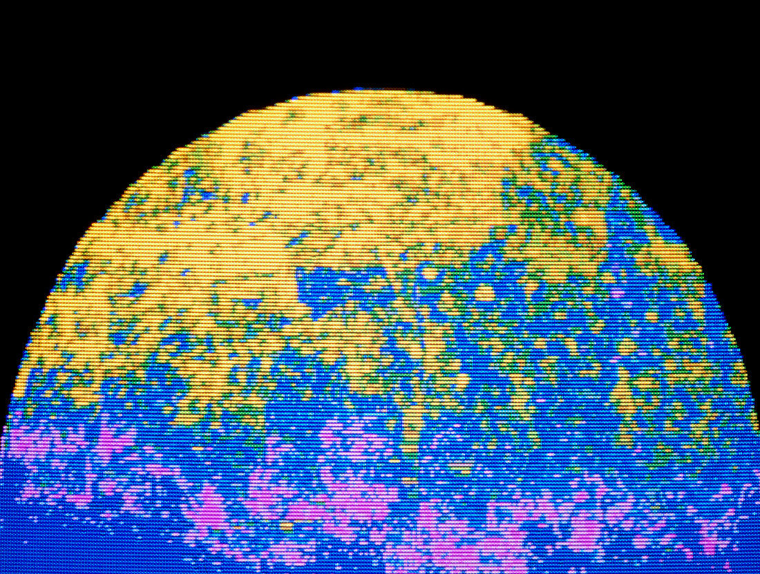 Coloured Mariner 10 mosaic of planet Mercury