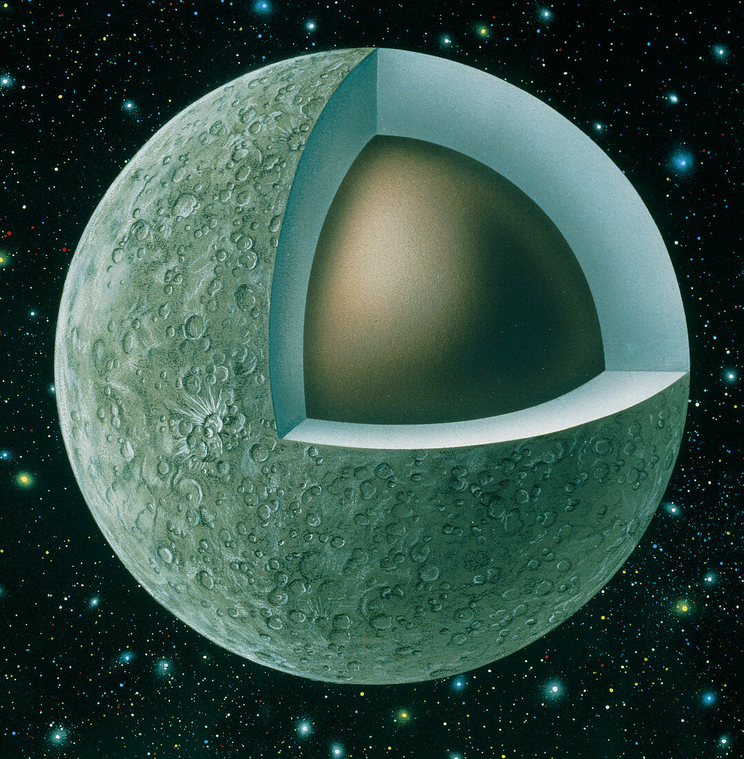 Cutaway illustration of planet Mercury's interior