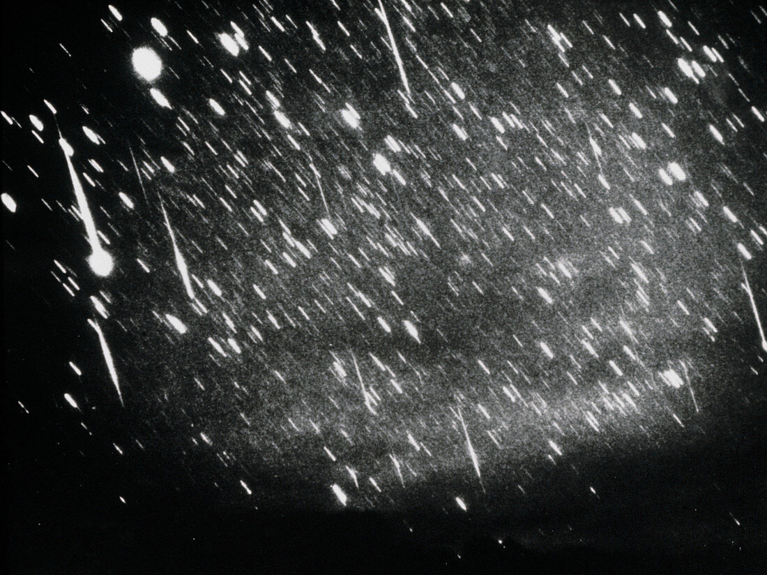 Time exposure photo of Leonid meteor shower,1966