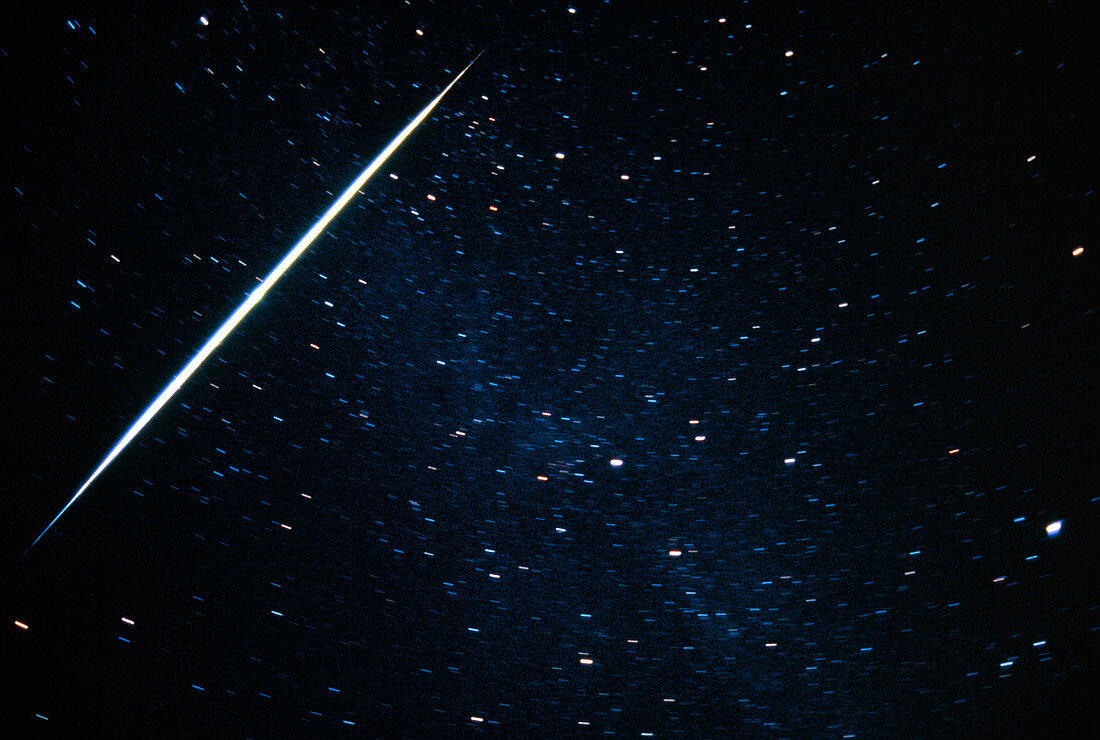 A meteor track in the constellation of Cygnus