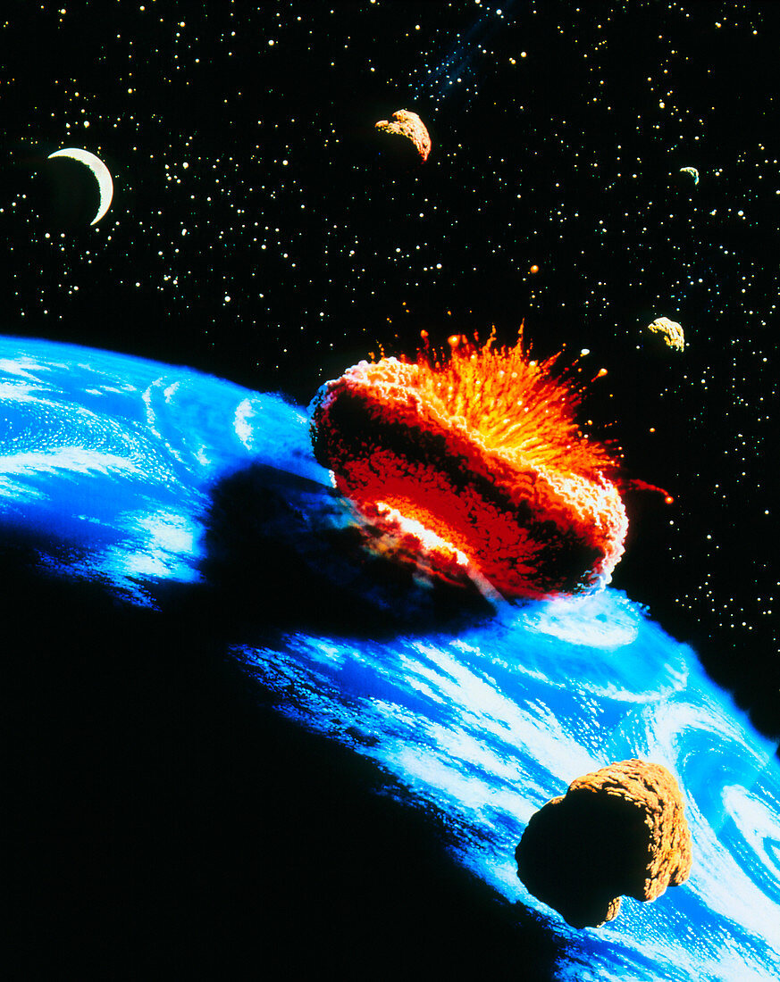 Artwork of meteorite colliding with Earth