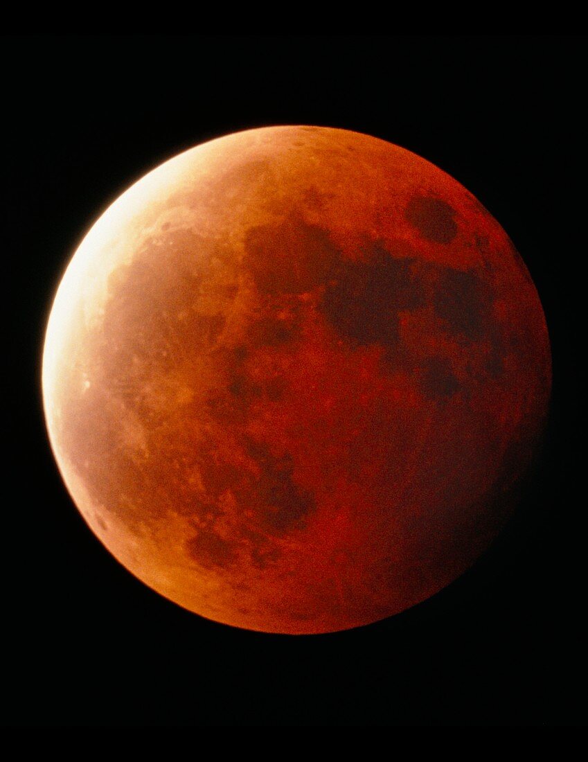 Optical image of a lunar eclipse near totality