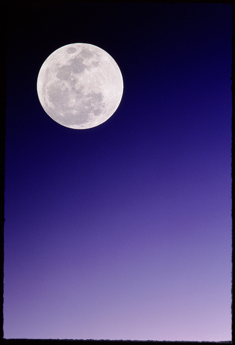 Full moon in the dusk sky