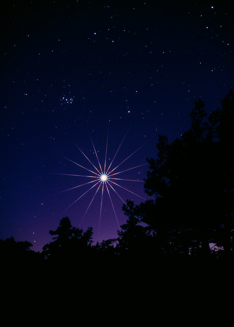 View of the planet Venus and the Pleiades