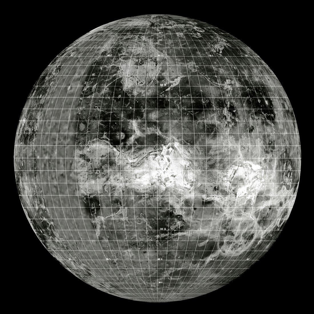 Magellan mosaic of Venus east hemisphere with grid