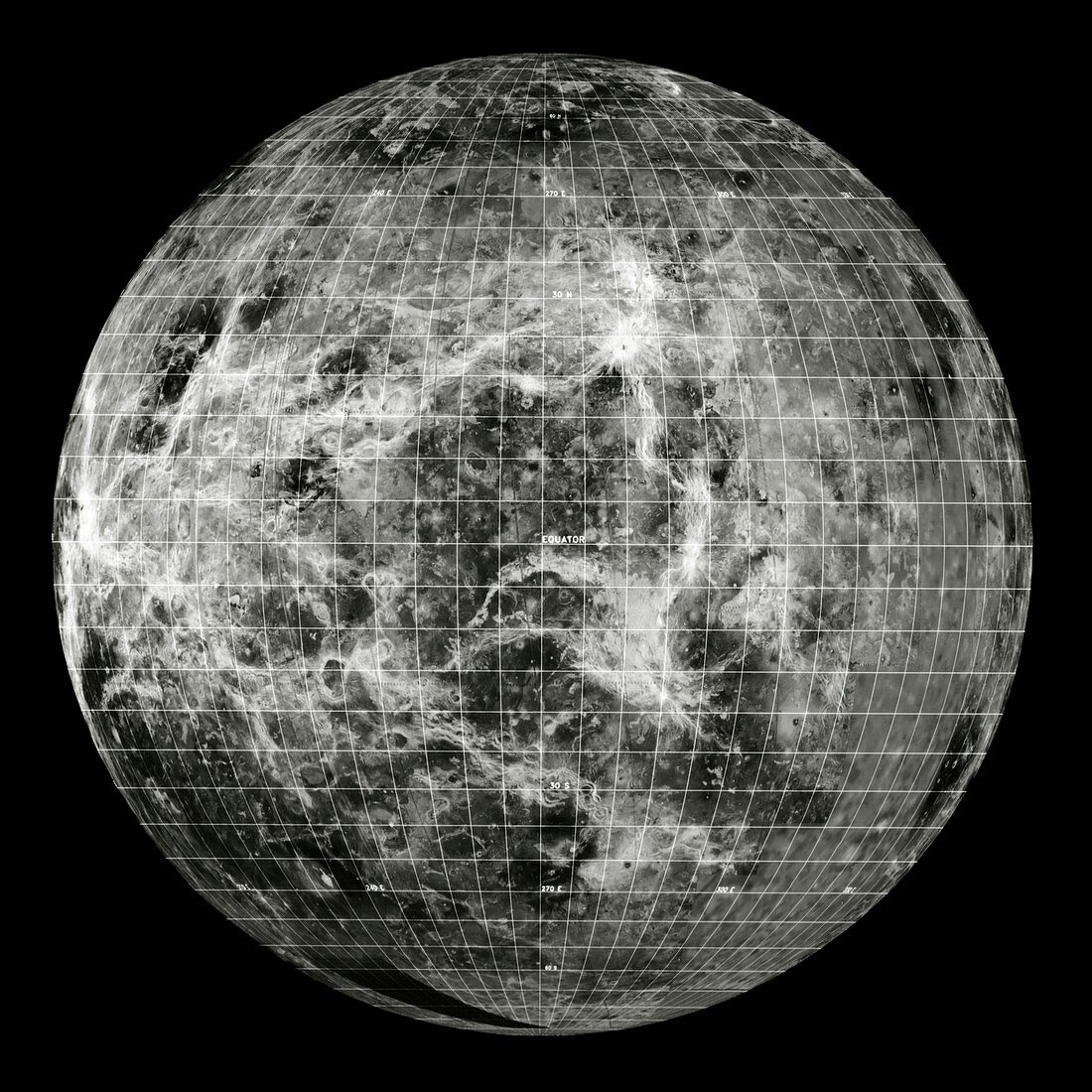 Magellan mosaic of Venus west hemisphere with grid