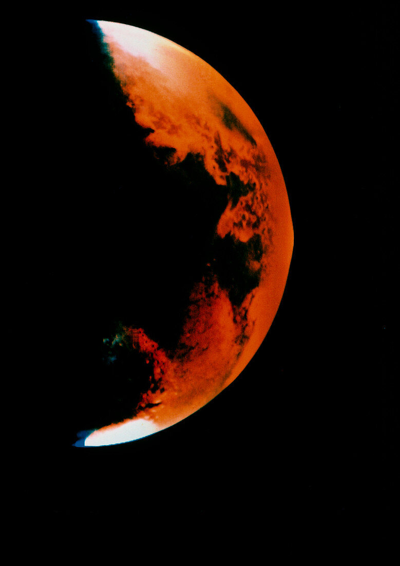 Viking photo of half of Mars,showing polar caps