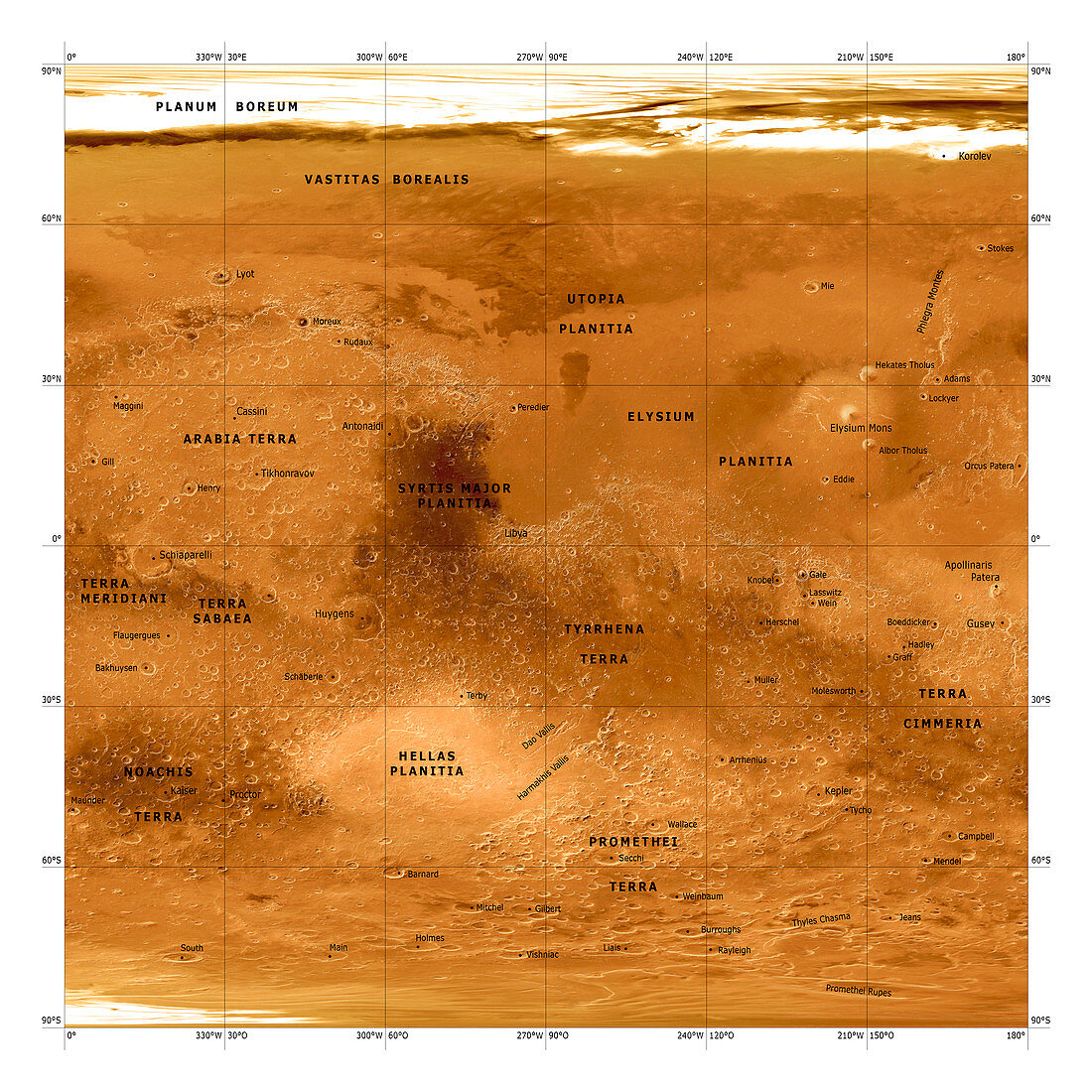 Mars topographical map,satellite image