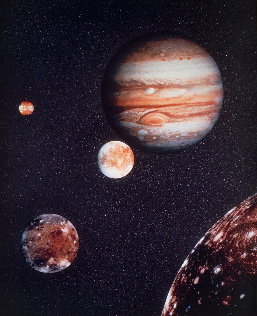Composite image of Jupiter & four of its moons