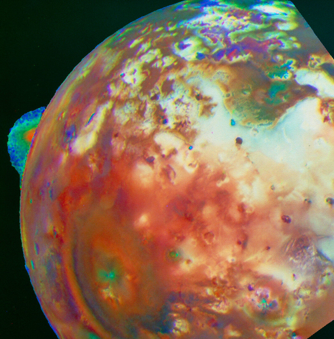 Voyager image of Io showing volcanic plume of Loki