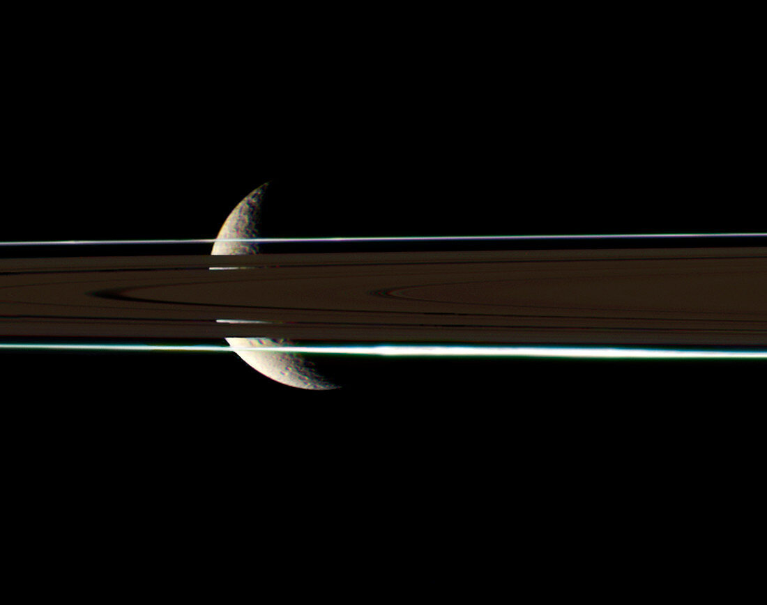 Saturn's rings and Rhea,Cassini image