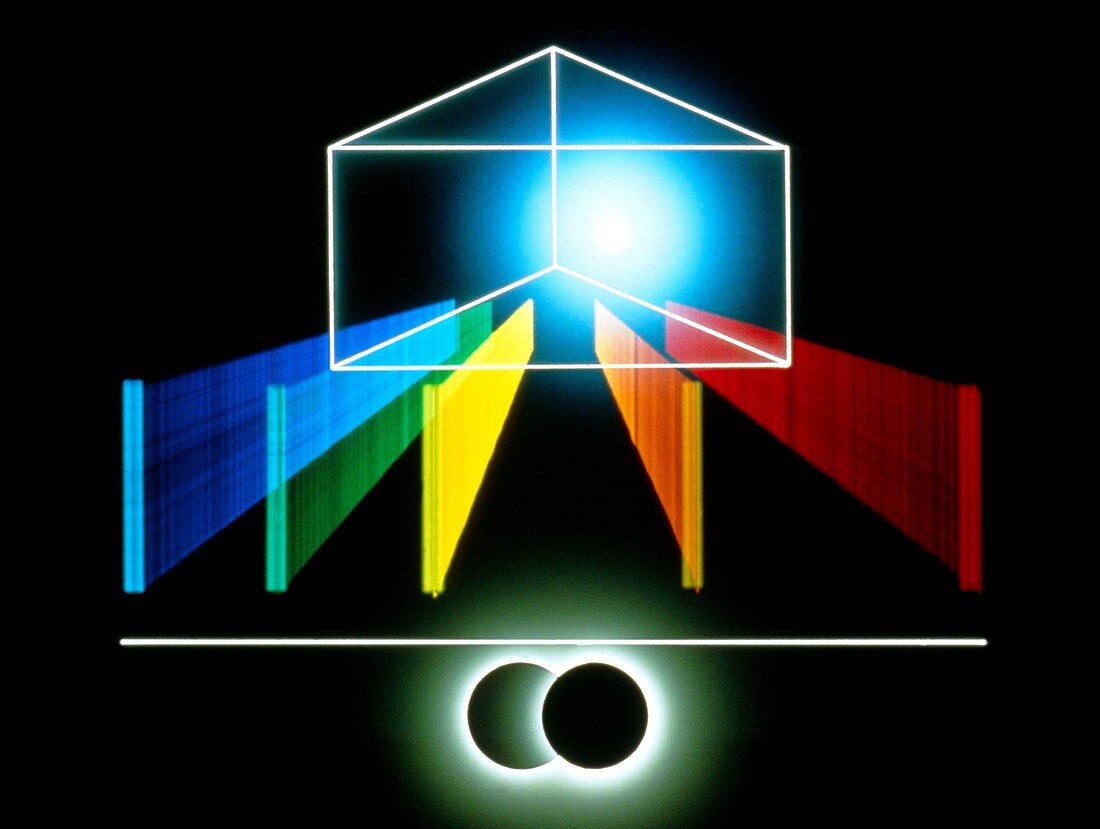 Artwork of a prism giving a comet's spectrum