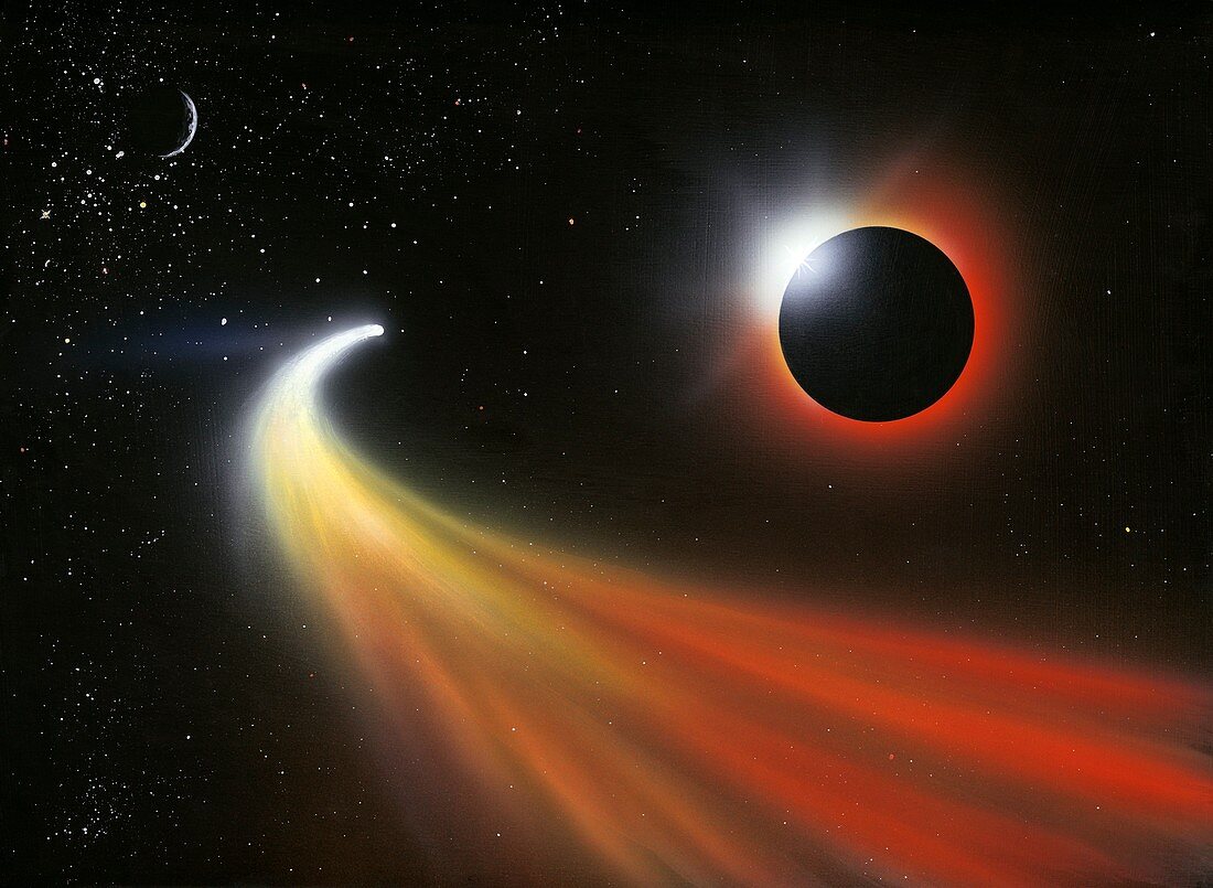 Comet passing a planet,artwork