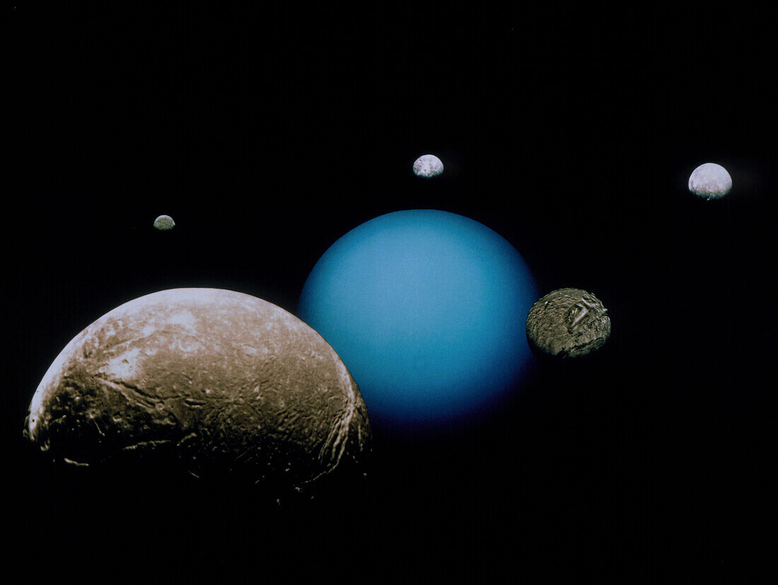 Composite image of Uranus and its moons