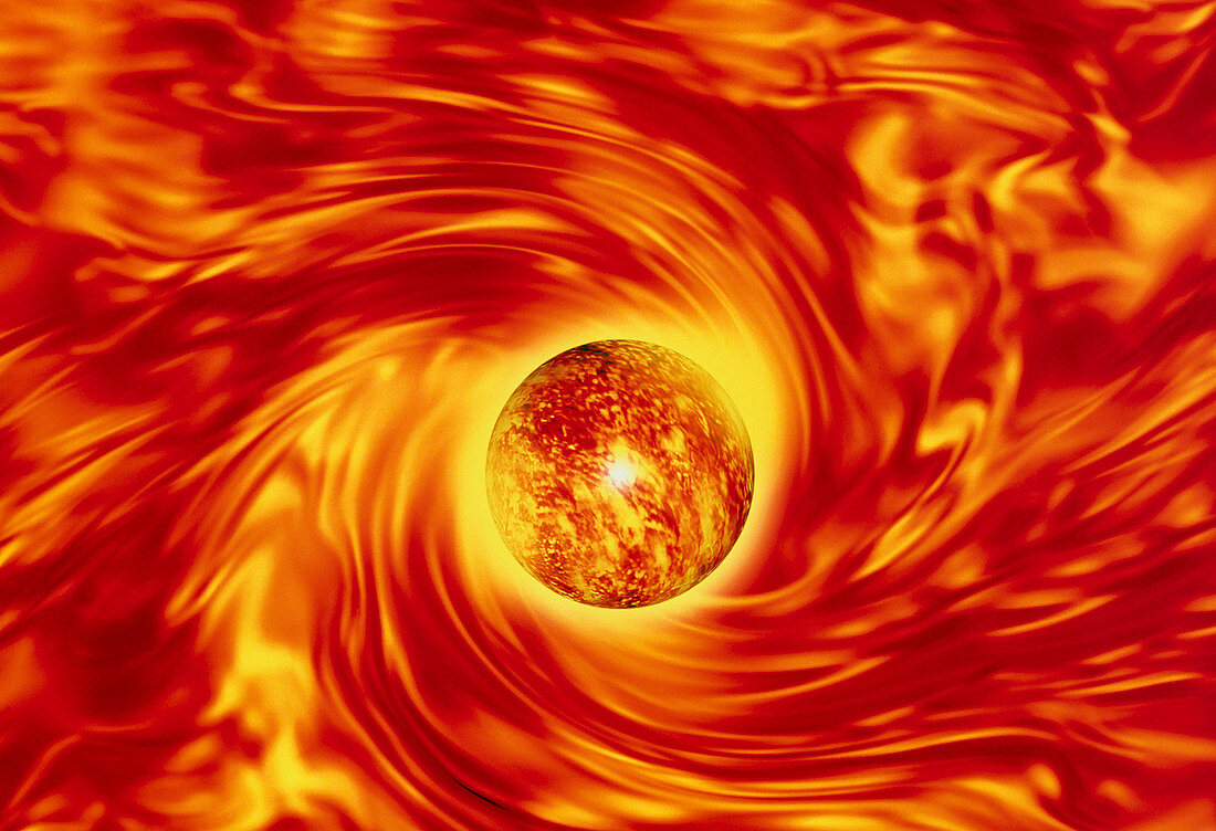Computer graphic of the Sun,with swirling heat
