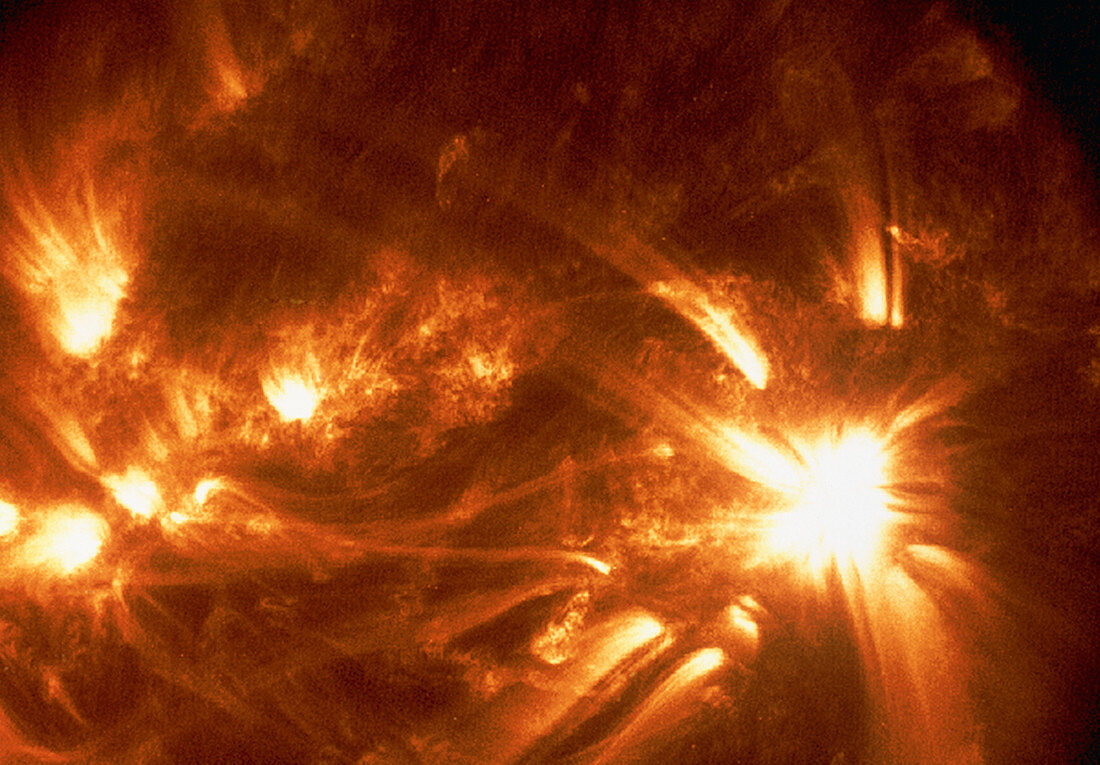 Coloured ultraviolet TRACE image of sun's surface