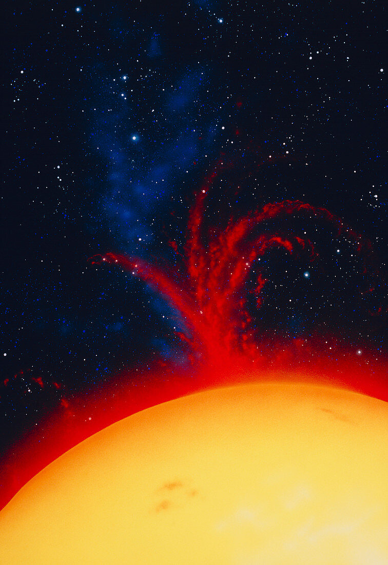 Artwork of Sun showing explosive prominence