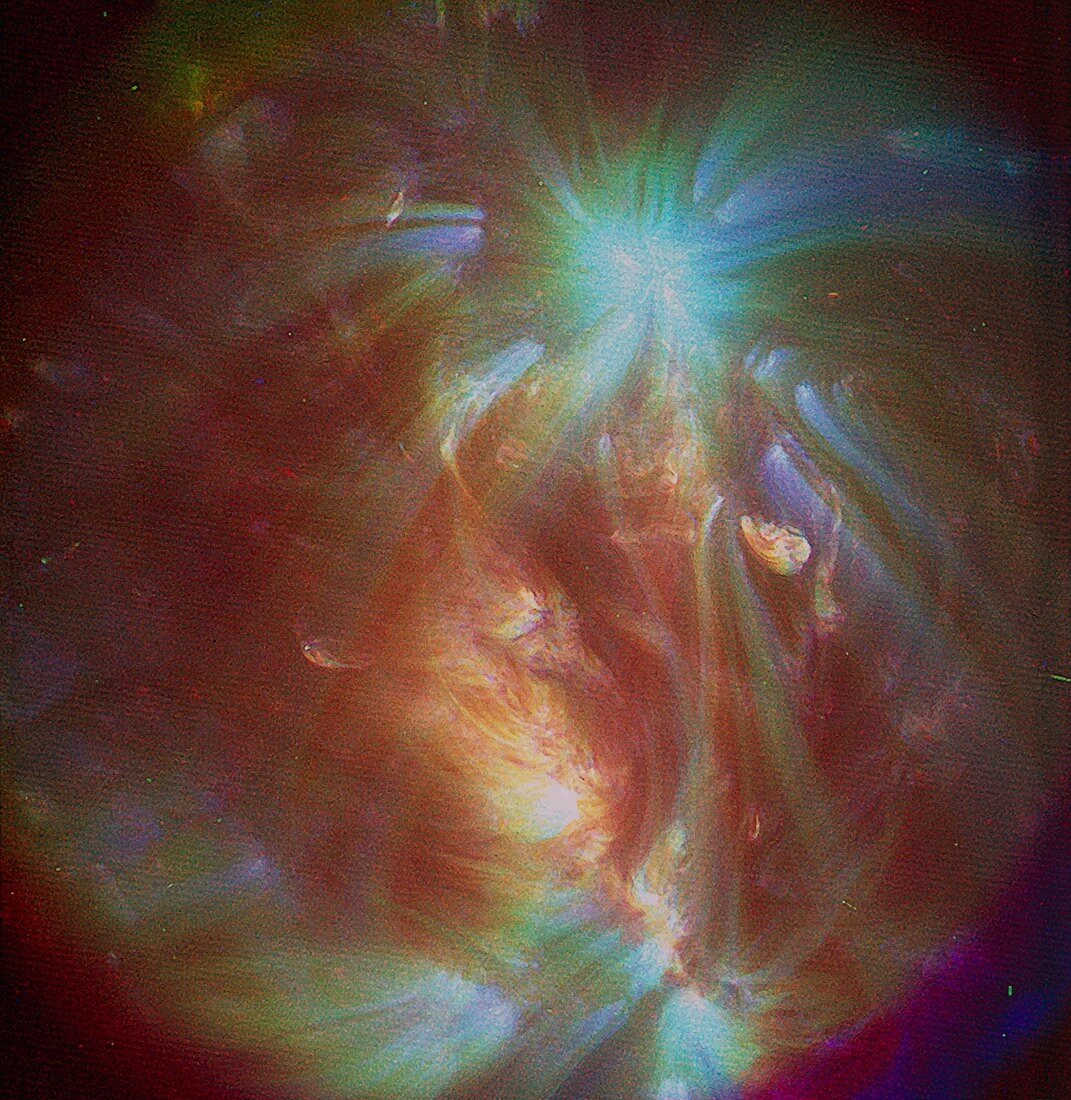 Coloured TRACE image of sun showing plasma loops