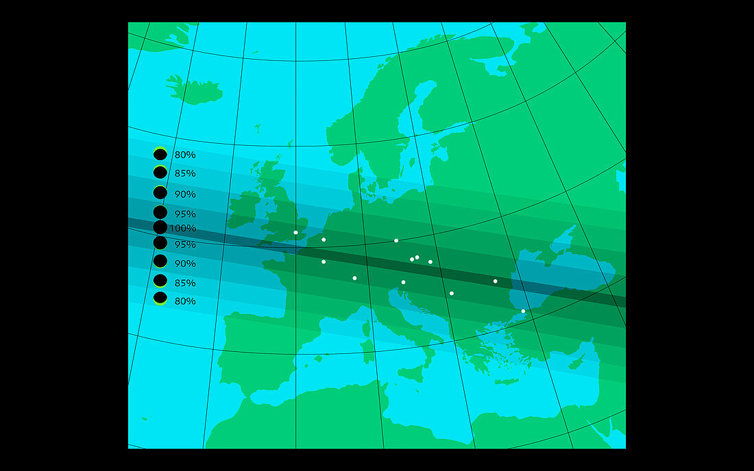 Path of 1999 solar eclipse across Europe