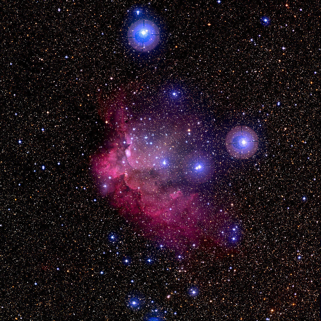 Emission nebula Sh2-142 and star cluster