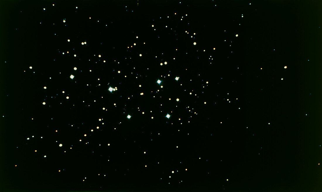 Binocular view of the Pleiades open star cluster