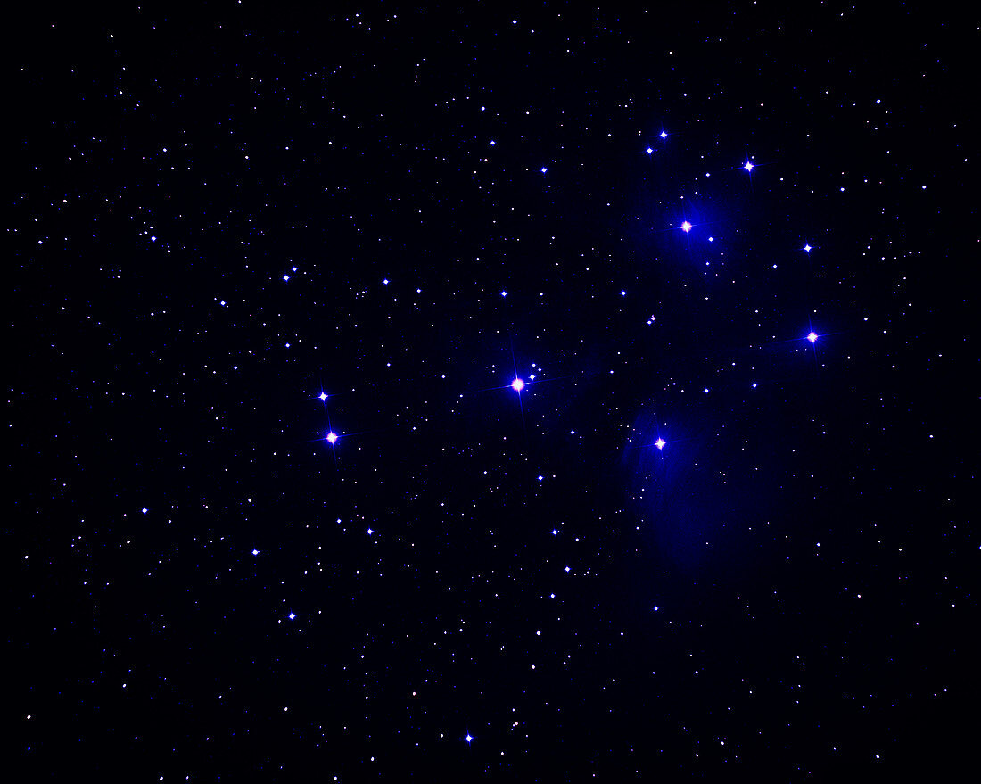 Optical image of the Pleiades open star cluster