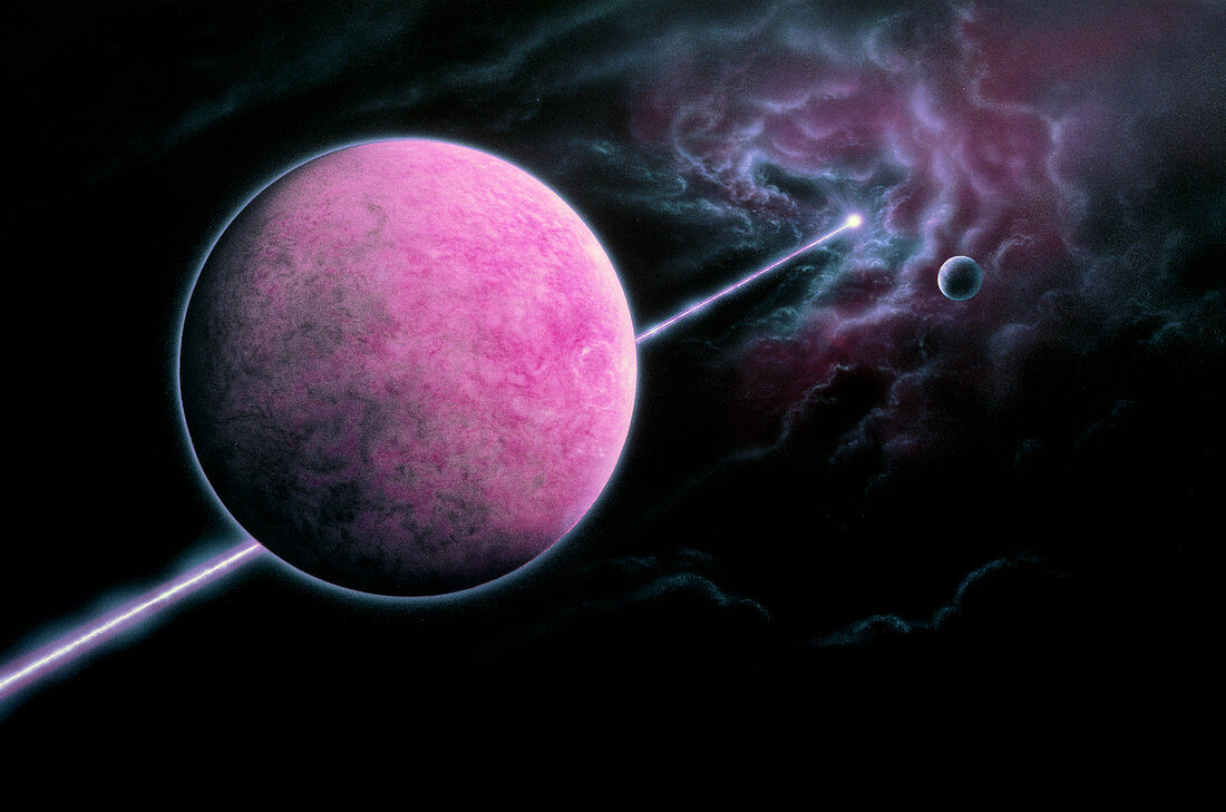 Illustration of a planetary system around a pulsar