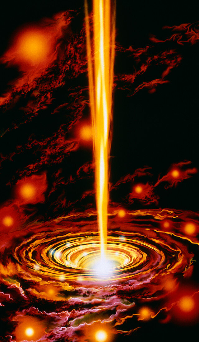 Artwork of a black hole at the centre of a galaxy