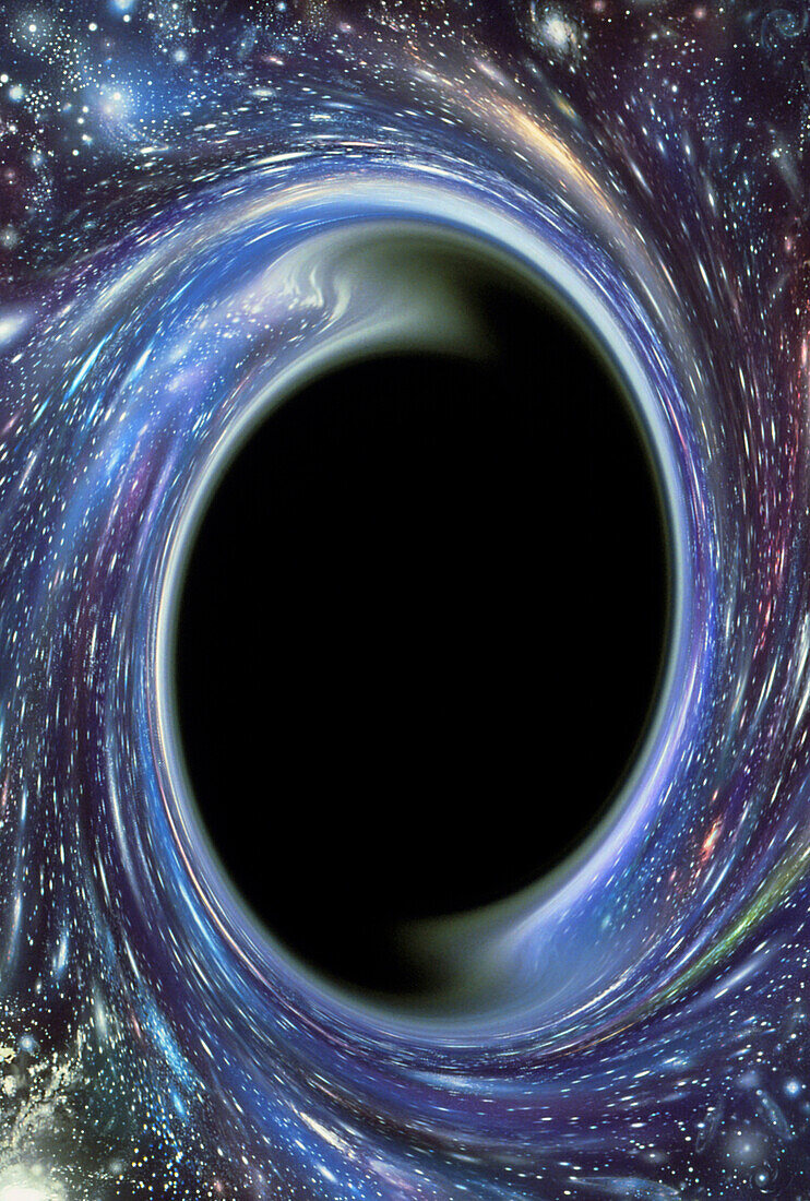 Computer artwork of a black hole against starfield
