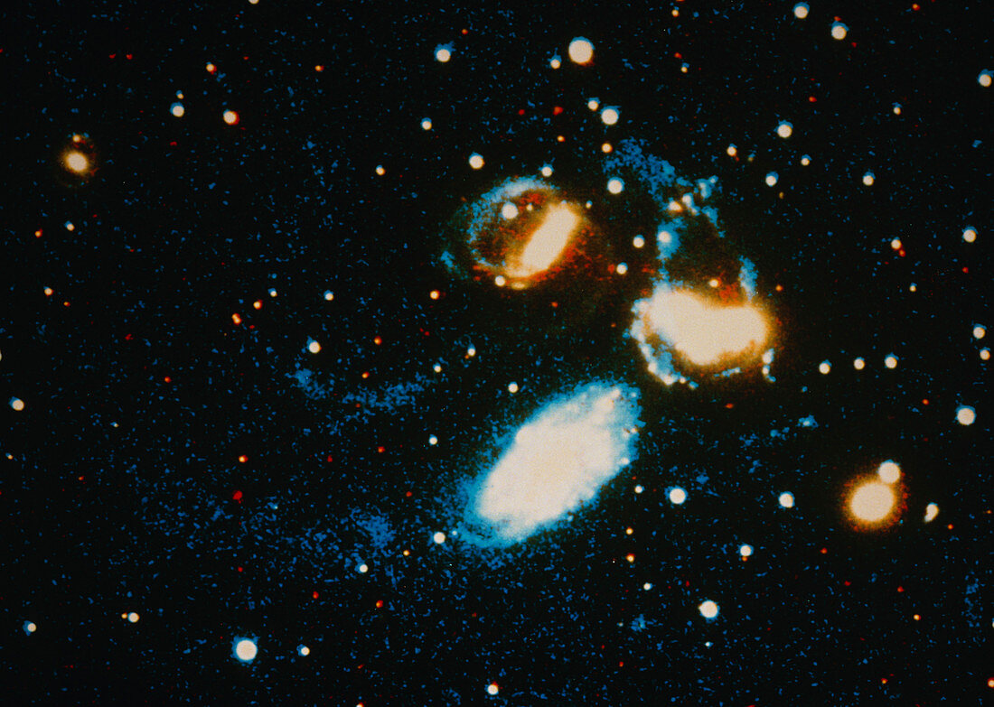 Colour-coded image of Stephan's Quintet galaxies