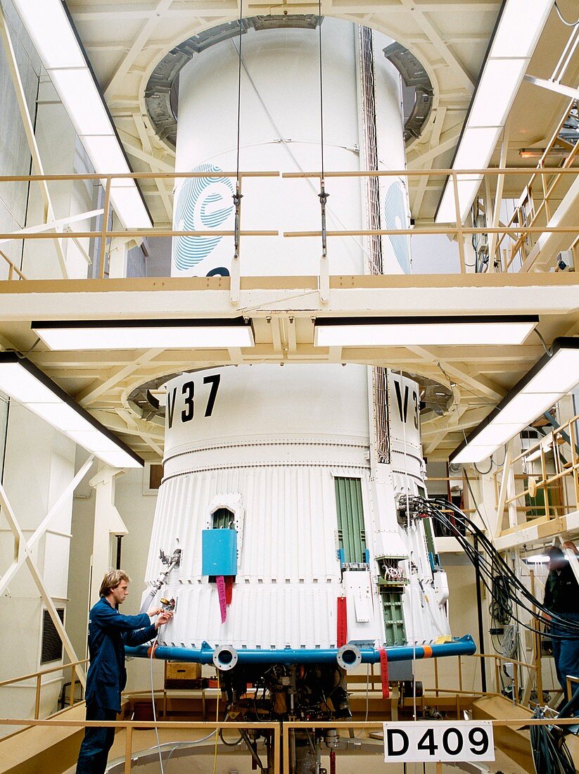 Technicians constructing part of an Ariane rocket