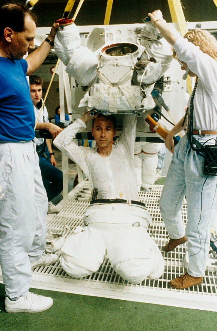 Astronaut Meade preparing for EVA training