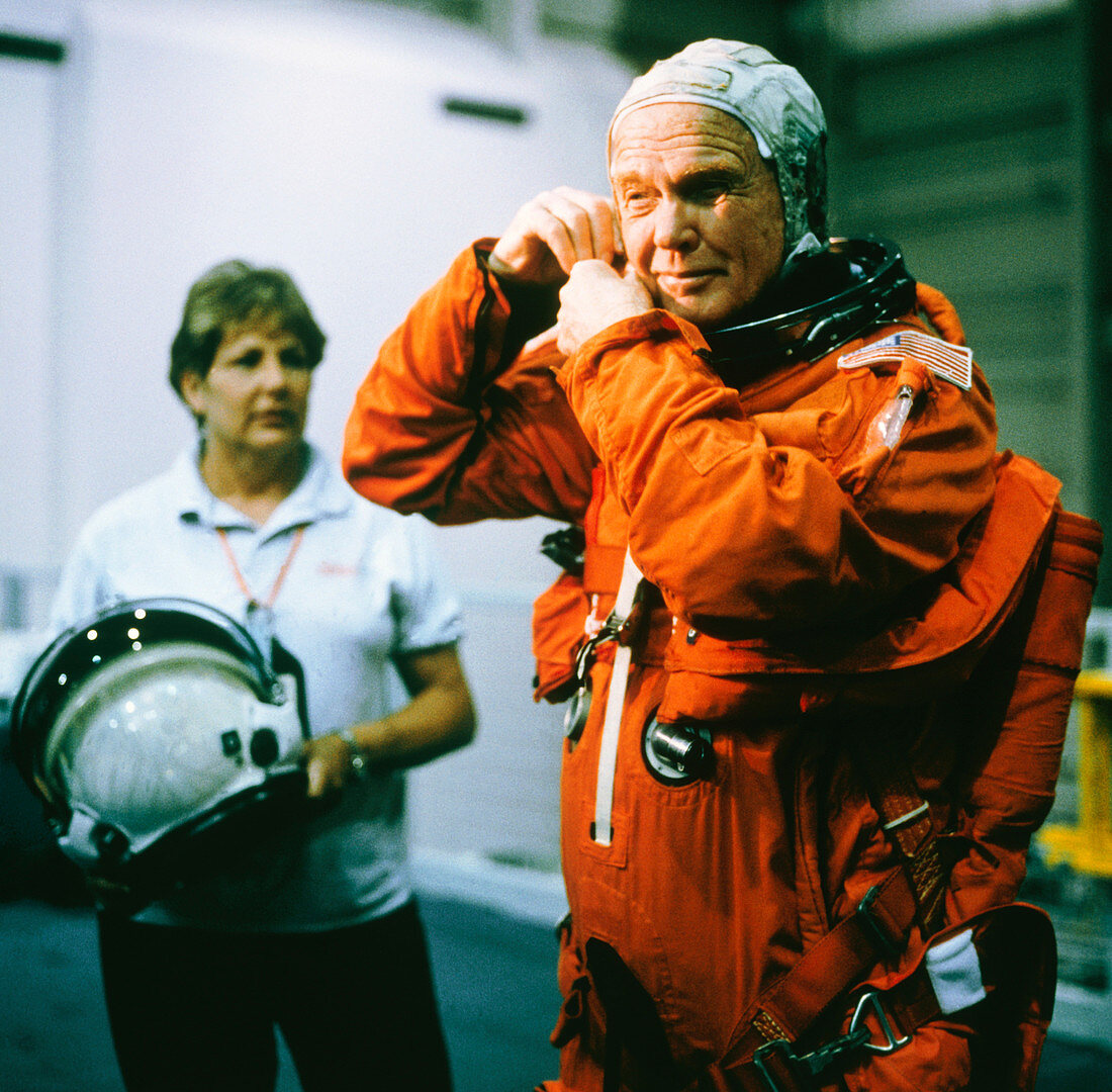John H. Glenn,Jr.,training for mission STS-95