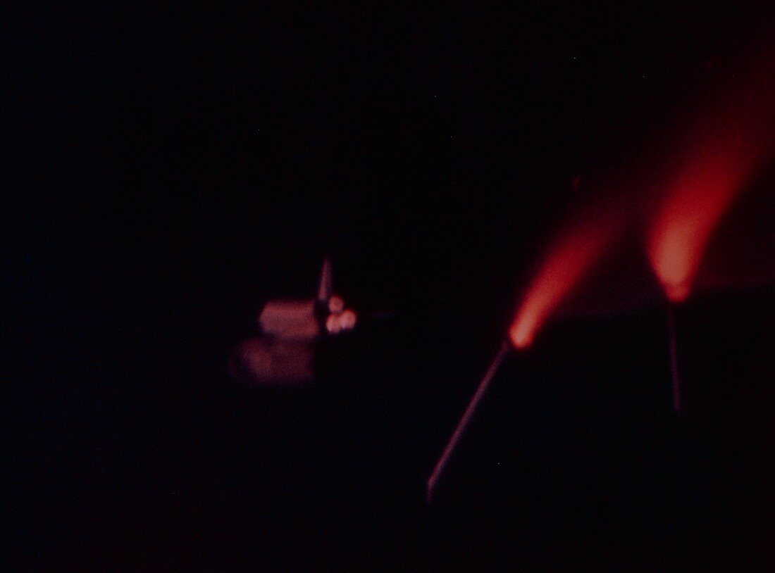 Photograph of separtation of solid rocket boosters