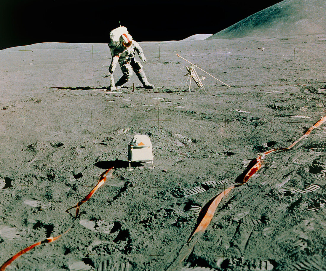 Astronaut Scott using drill on Moon,Apollo 15