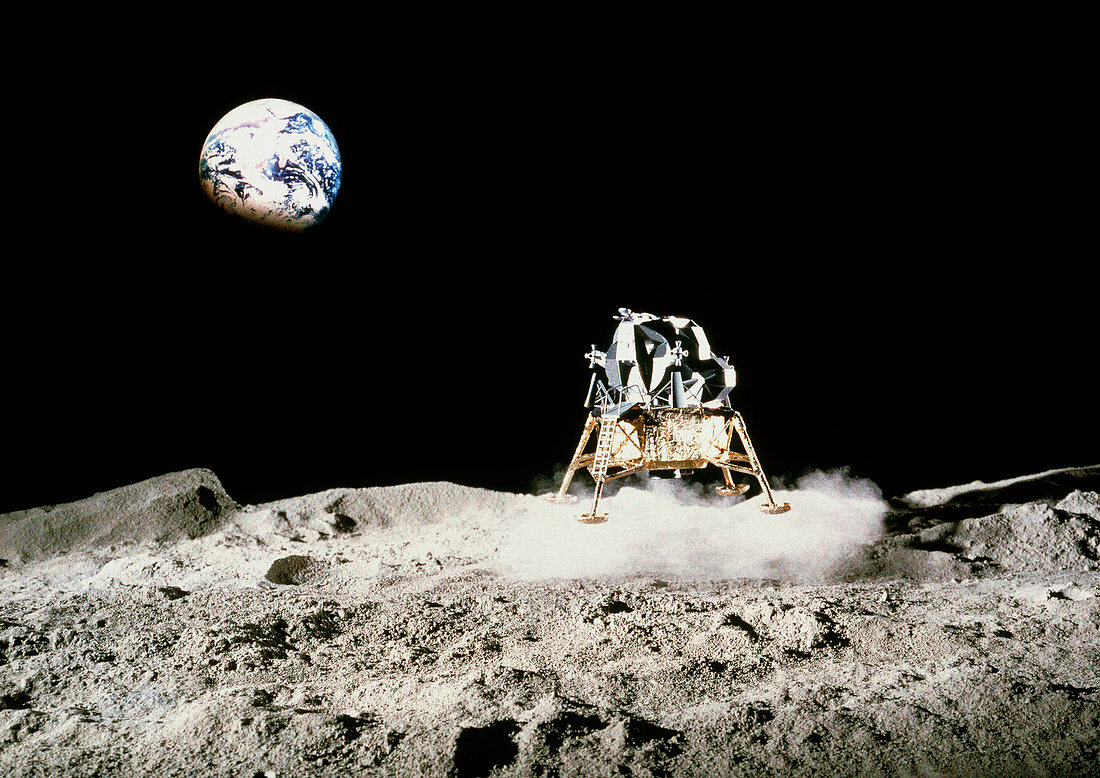 Mock-up of a lunar module on the moon's surface