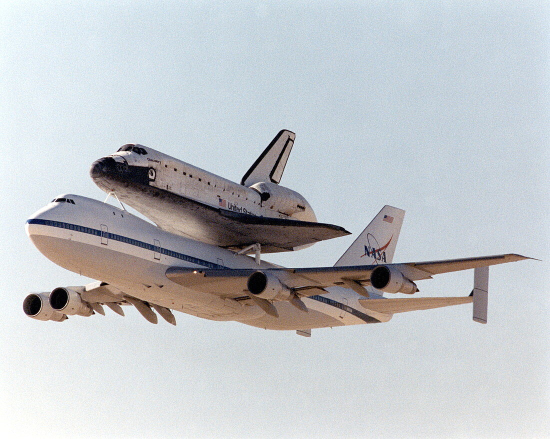 Space shuttle Discovery on a 747