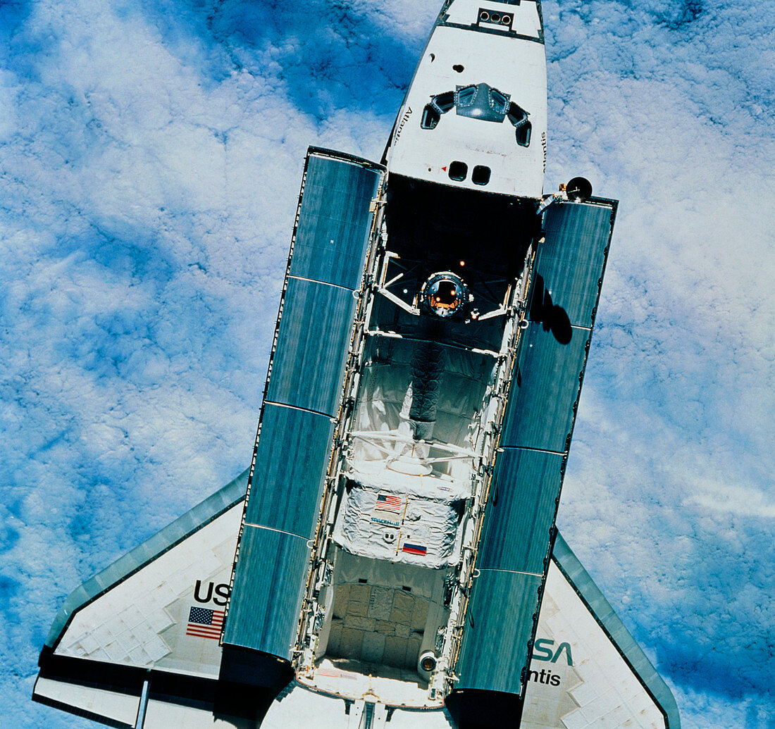 Shuttle Atlantis as seen from Mir space station