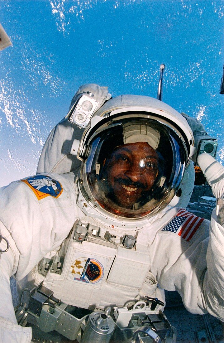 Astronaut Winston Scott performs a spacewalk