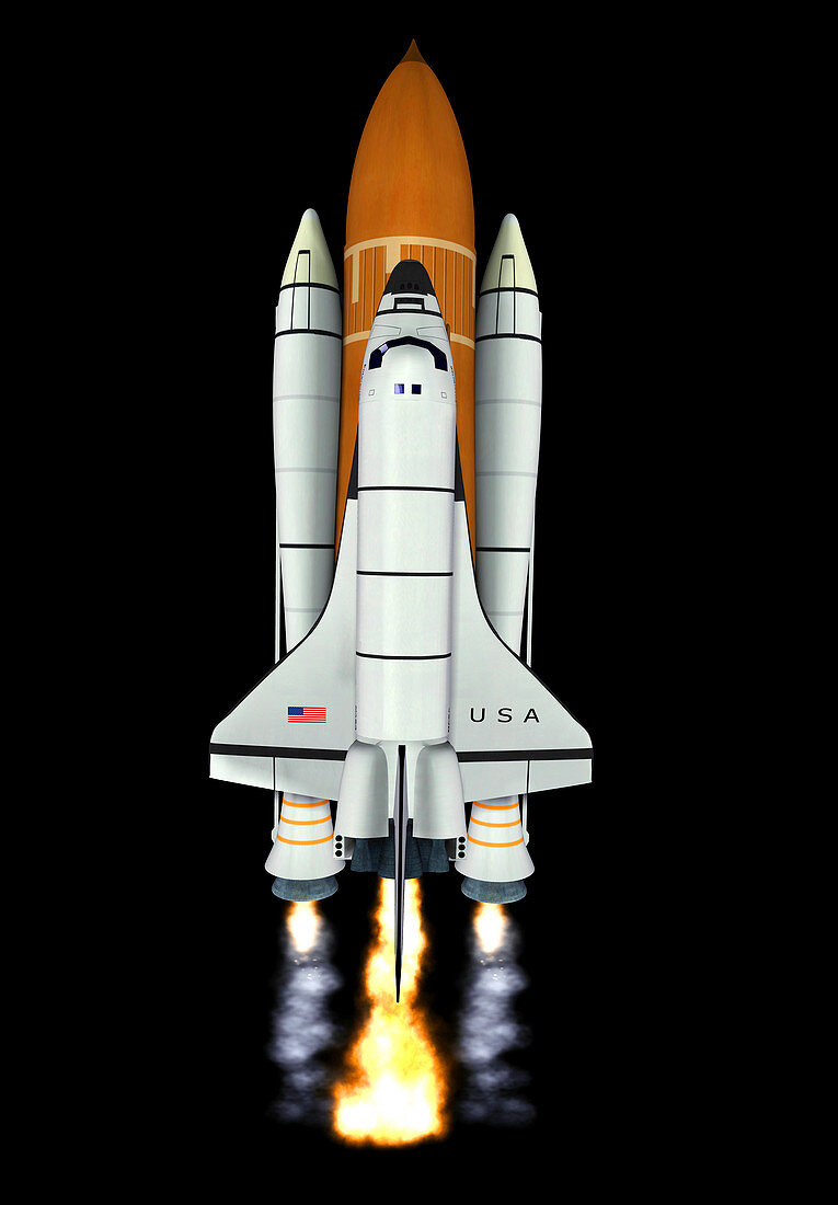 Space shuttle launch,computer artwork