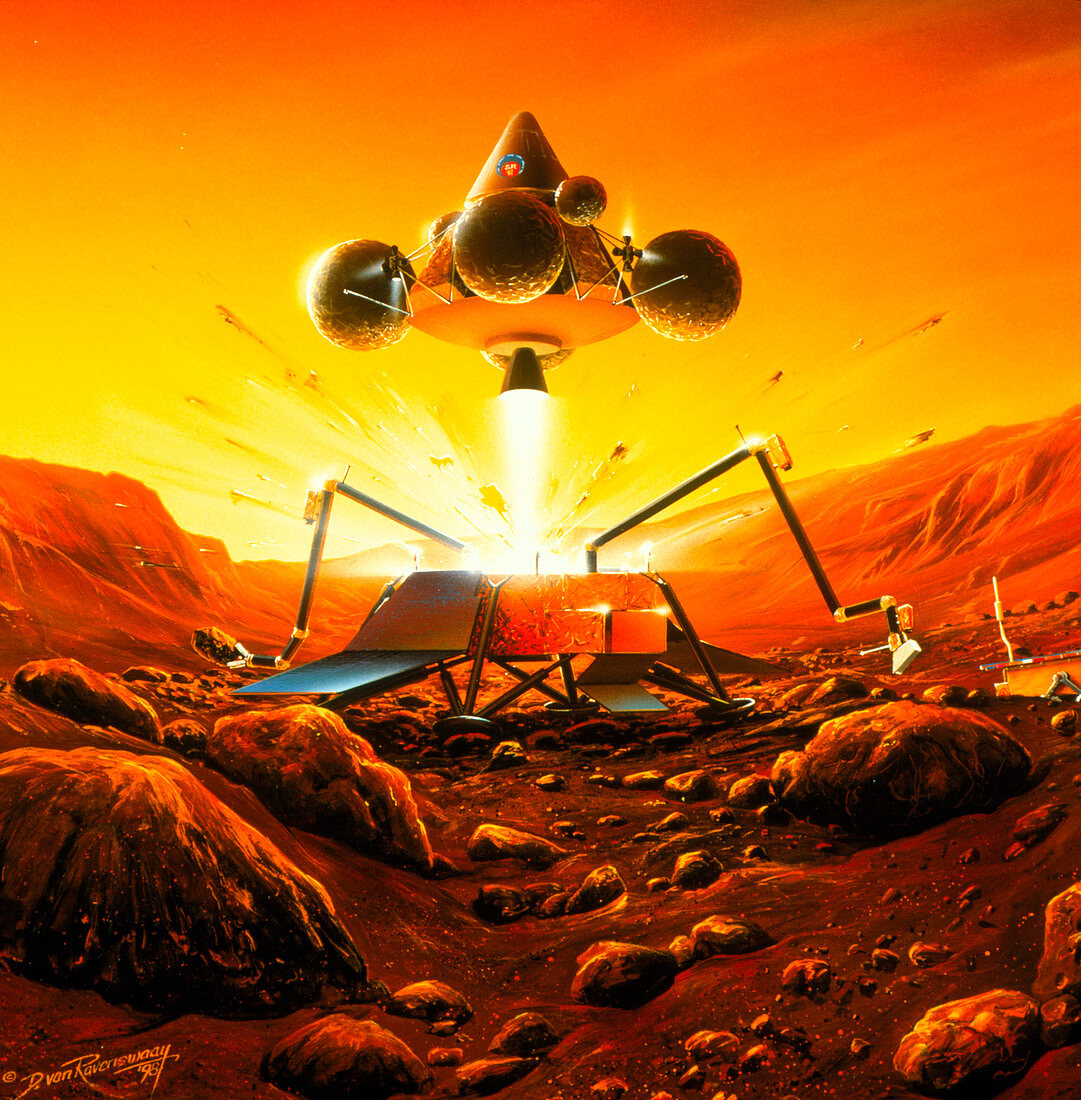 Artwork of Mars Sample Return mission leaving Mars