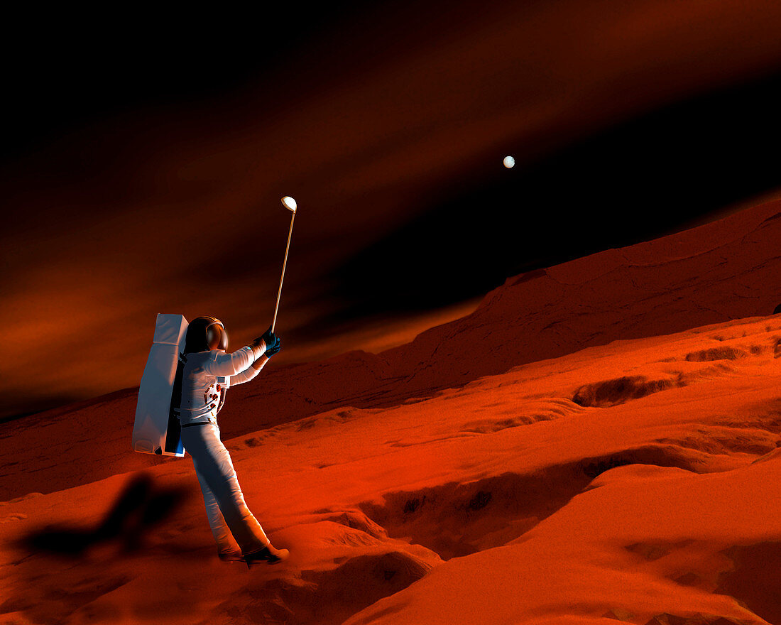 Astronaut playing golf on Mars