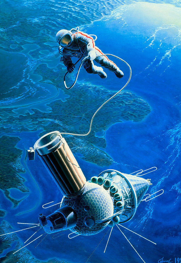 Painting of Leonov during first spacewalk