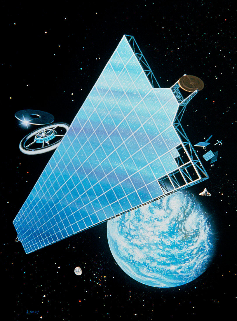 Artwork of Solar Power Satellite station in orbit