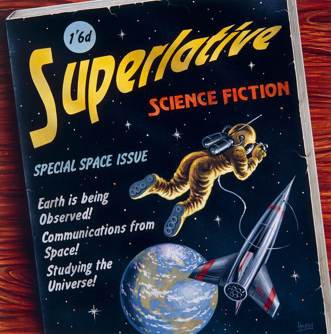 Artwork of a 1950's comic with space predictions