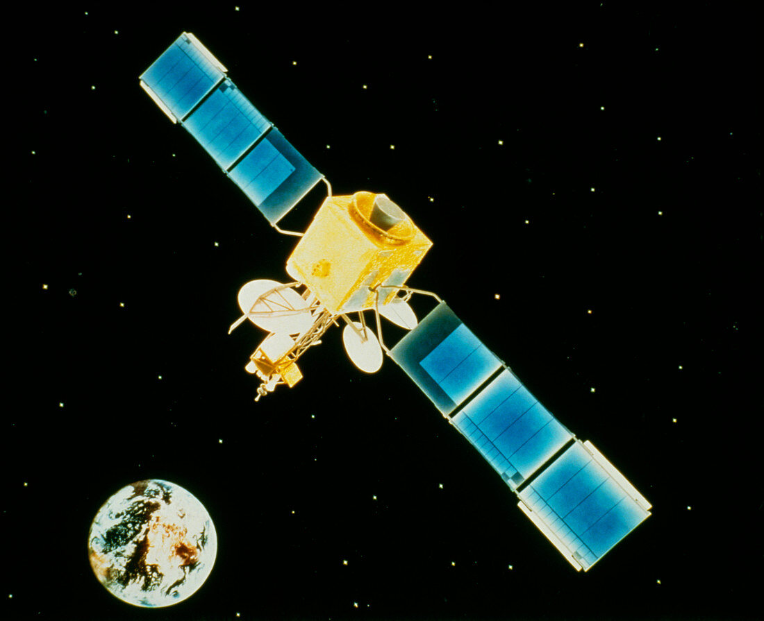 Artwork of Intelsat-V communications satellite