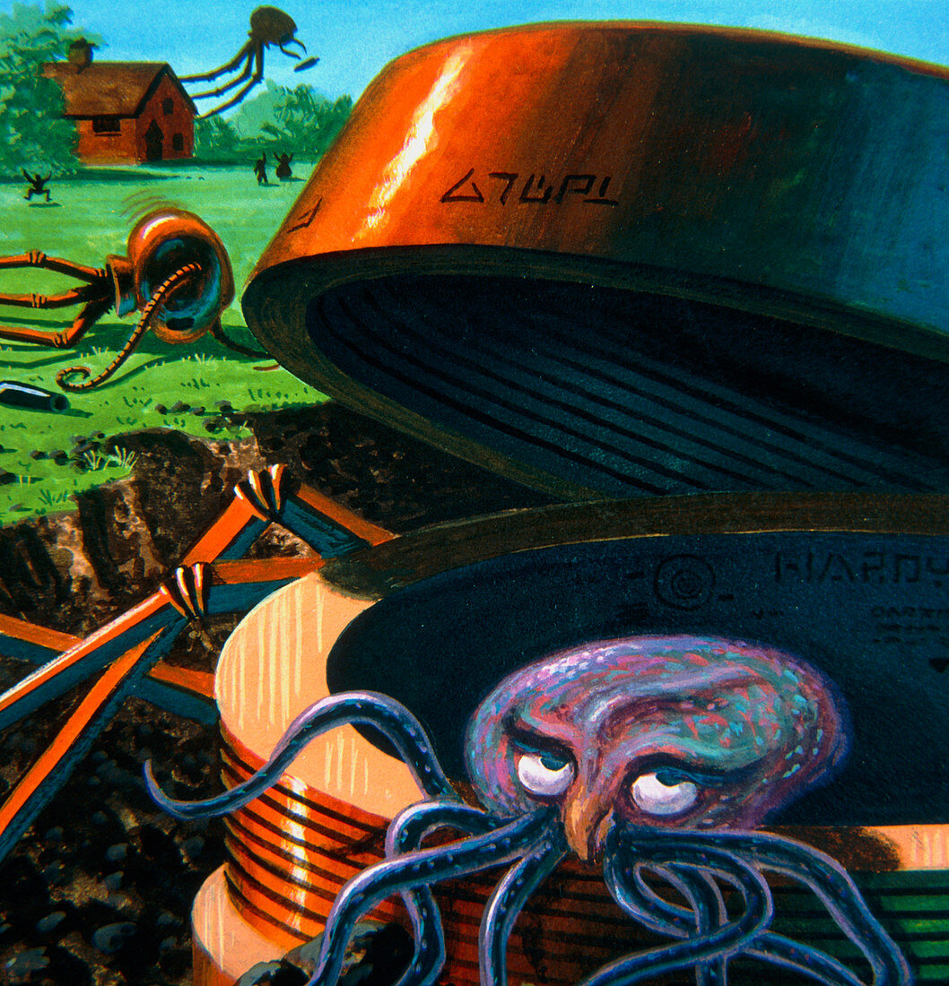 Artwork representing H. G. Wells' Martians' demise