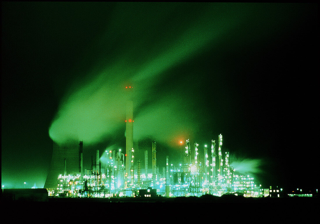 Night lights of BP's oil refinery,Wales