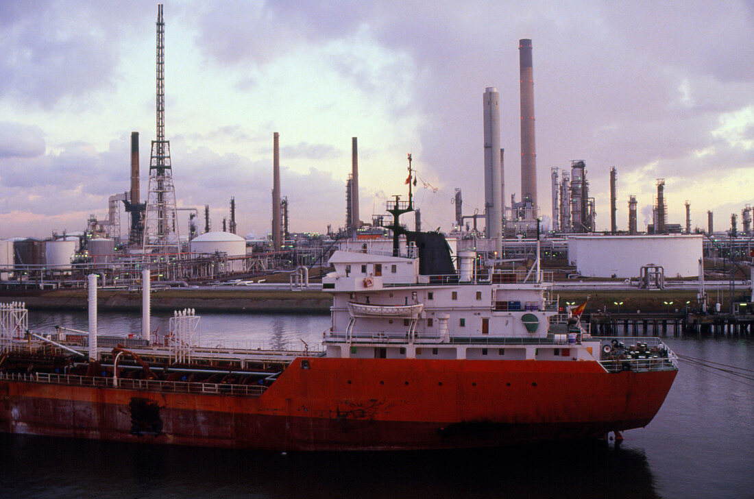 Oil tanker and storage tanks,Rotterdam