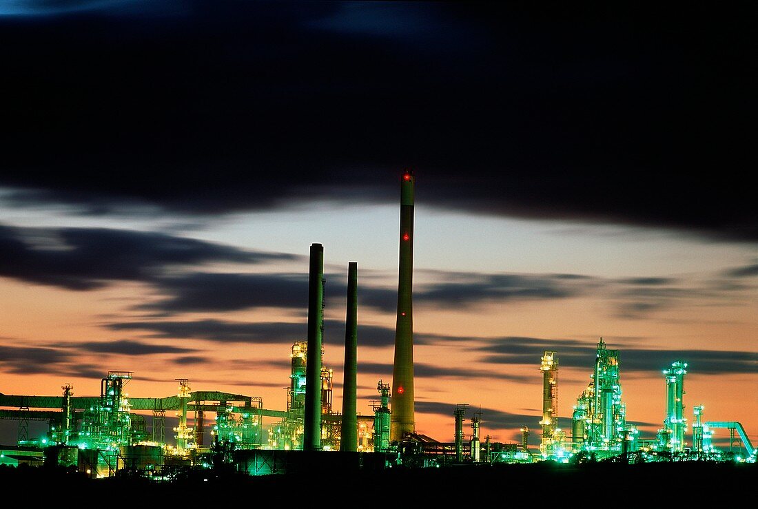 Oil refinery at dusk at Milford Haven,Wales